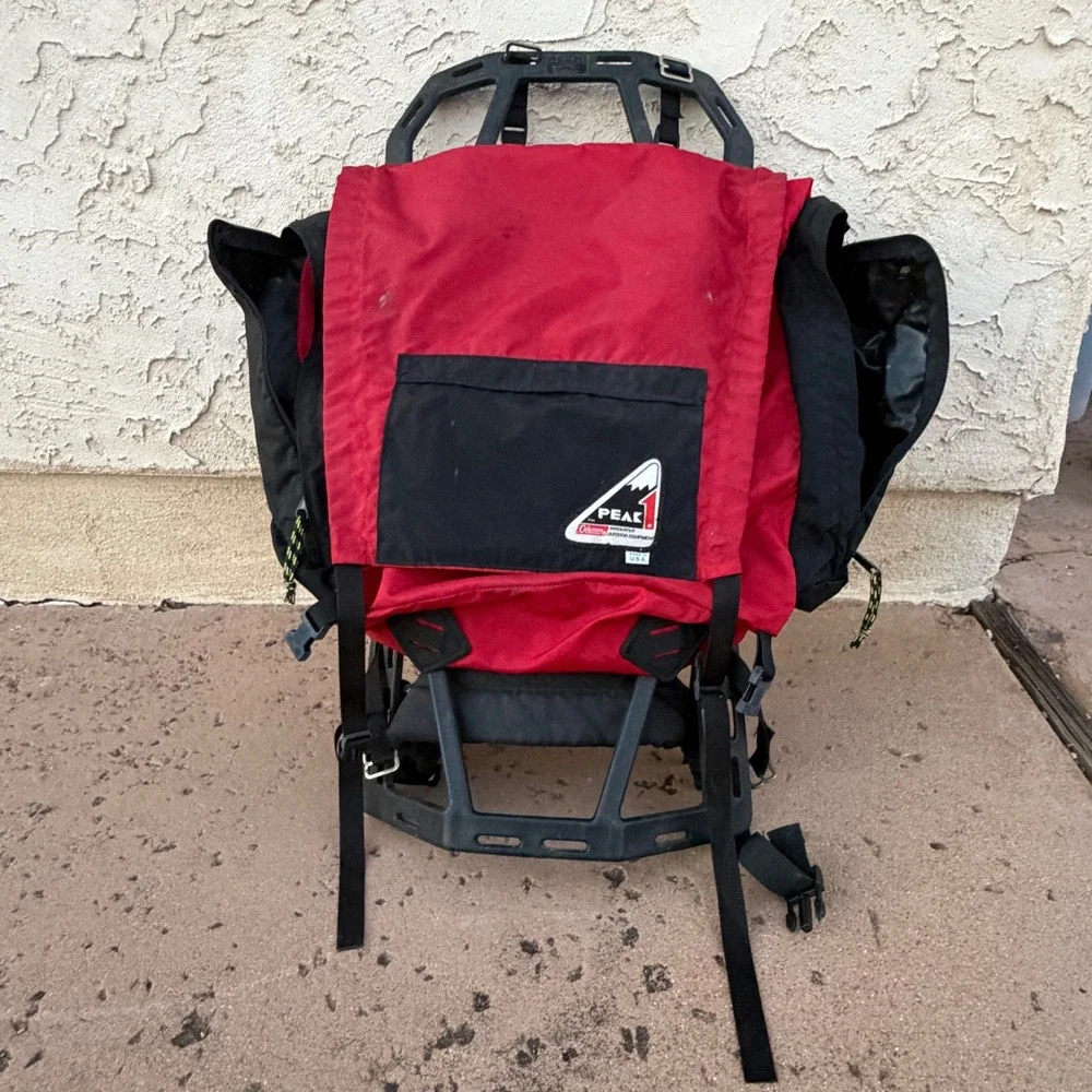 Vintage Coleman Peak 1 External Frame Backpack Red Black Hiking Camping USA Made